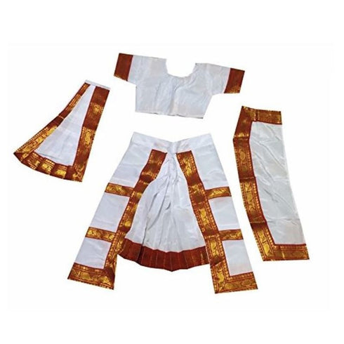 Fancy Steps Bharatnatyam Classical Dance Costumes  (4-6 Yrs) - White